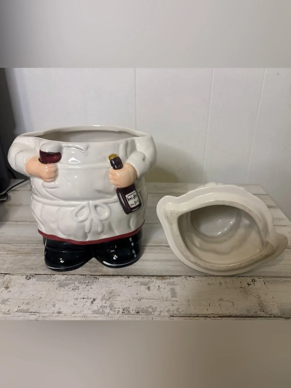 2000s Garden Ridge ‘Fat Chef’ Ceramic Food Safe Cookie Jar *Flawed*